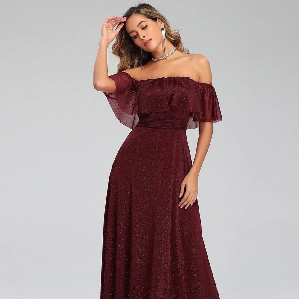 Off Shoulder Pleated Evening